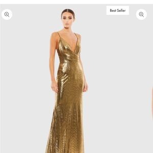 Mac Duggal Gold Backless Sequin Dress Size 0